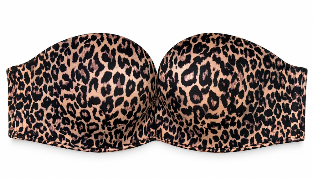 NEW VICTORIAS SECRET LEOPARD BOMBSHELL ADD-2-CUPS STRAPLESS BRA SZ 32DD